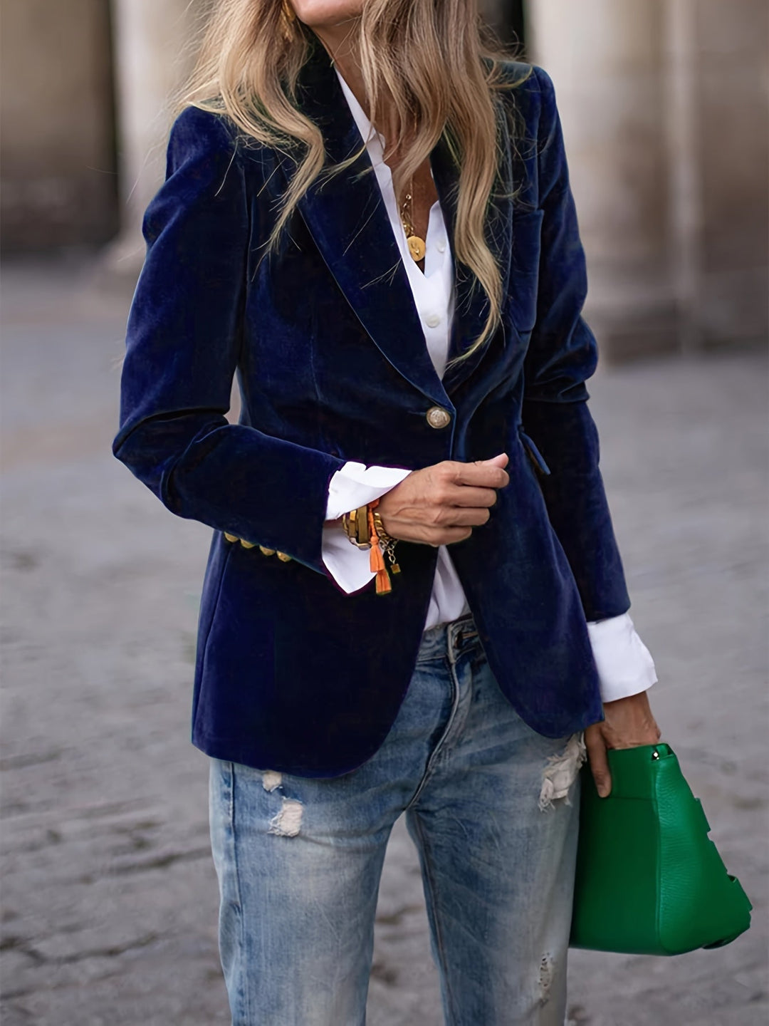 Dames Blazer van Fluweel met Gouden Knopen