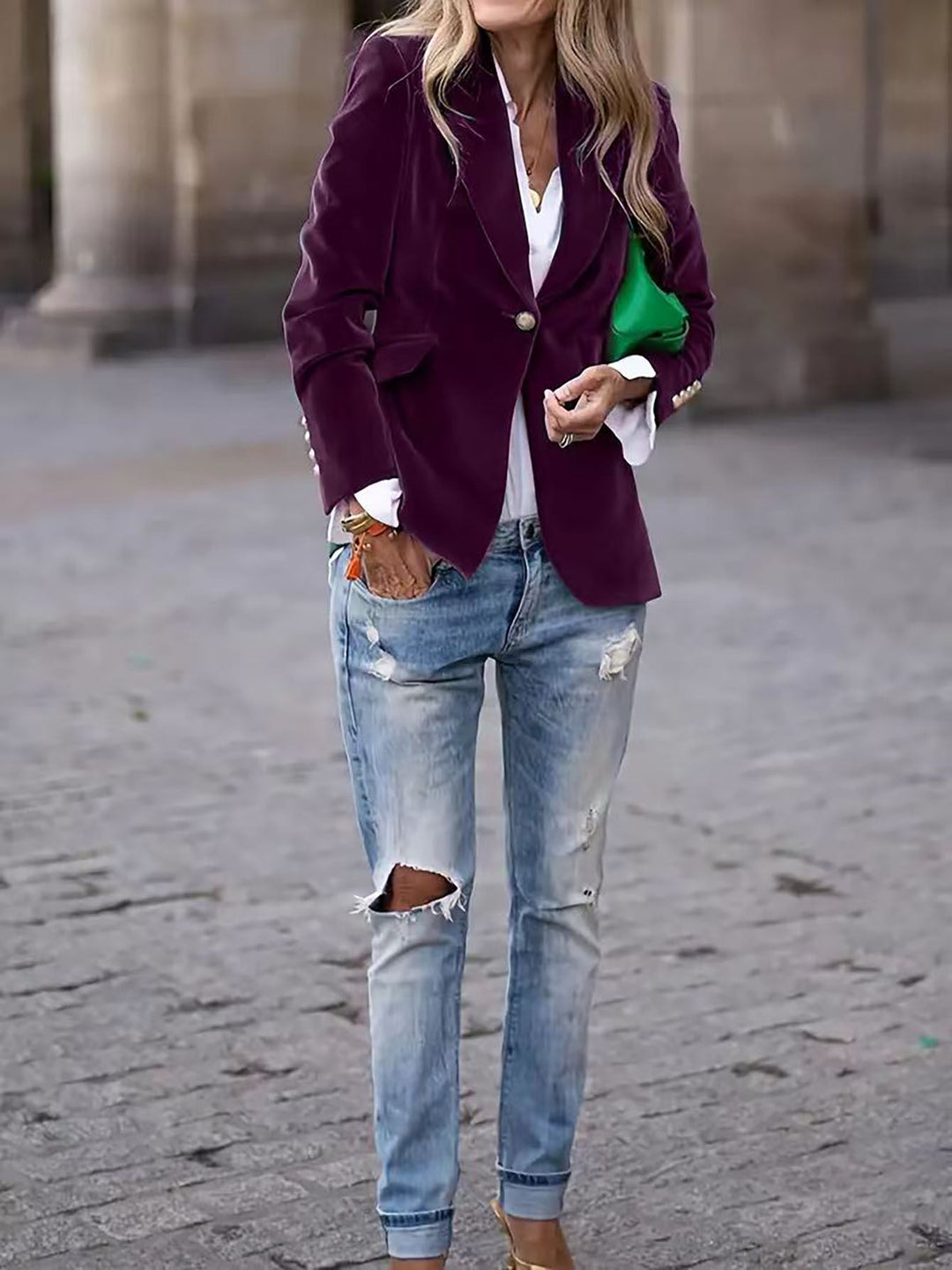 Dames Blazer van Fluweel met Gouden Knopen